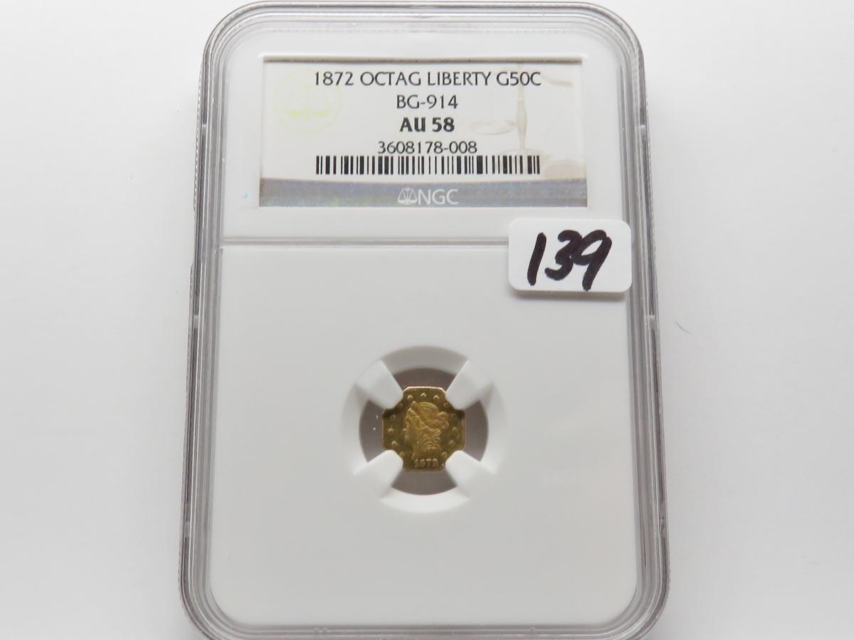 Gold California Octagonal Half $ 1872 NGC AU58 BG-914