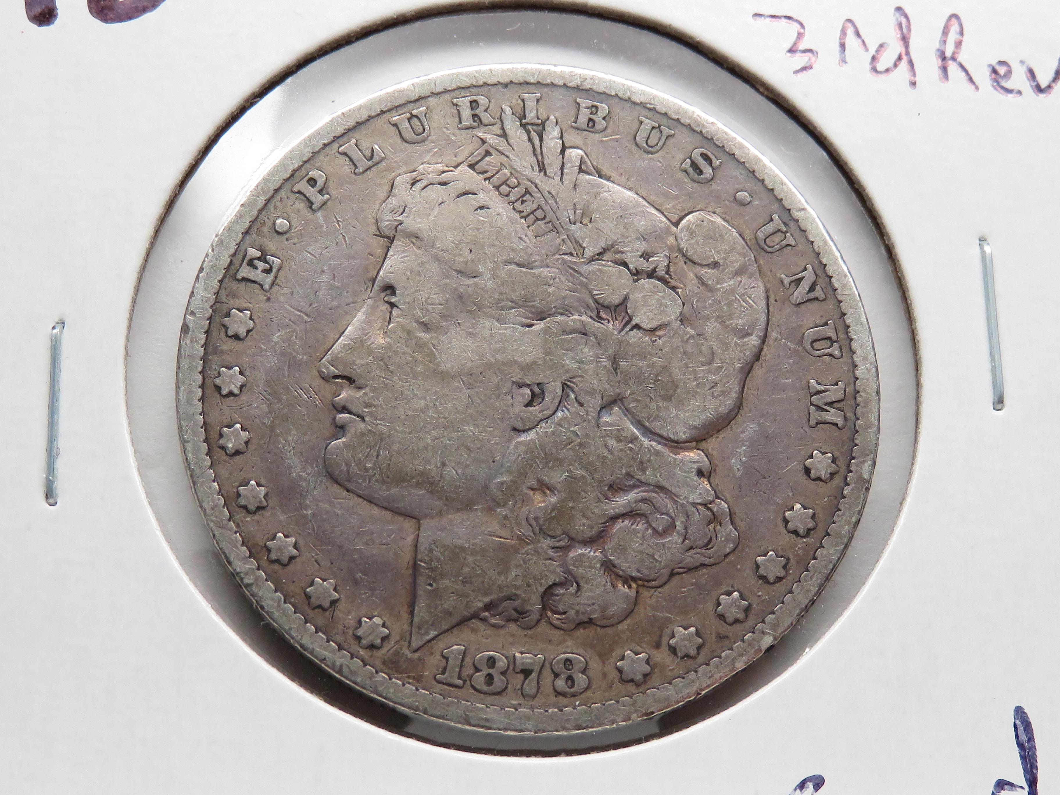 3 Morgan $: 1878 3rd rev G, 1889-O G, 1900-O F
