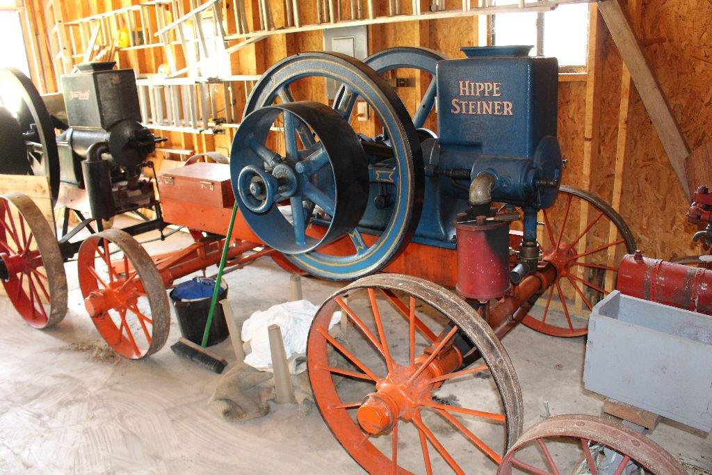 Hippe Steiner gas engine, H.S. C18, 6 hp, on original trucks, VERY RARE!, one of 2.