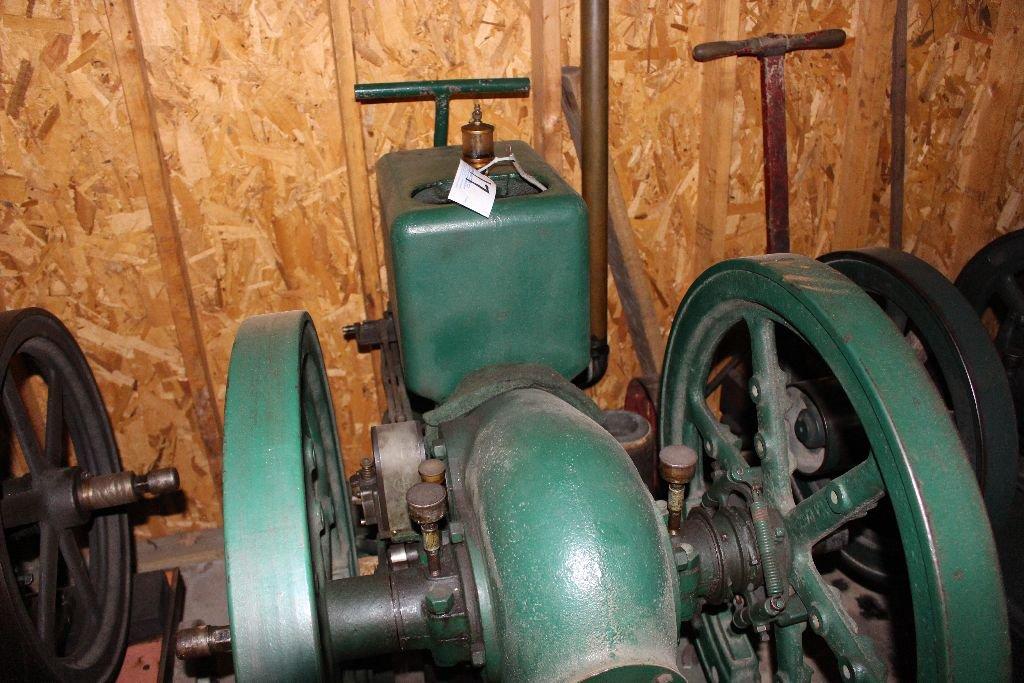 McCormick Deering M gas engine, 6 hp, on wheel barrel cart.