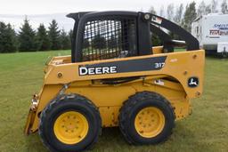 John Deere 317 Diesel Skid Loader, Cage Cab, Power Attach, 72” Bucket, Aux. Hydraulics, Tires At 80%