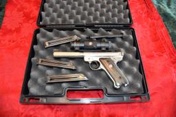 Ruger Mark II Target, 22cal. Semi Auto, With SW Scope, 4 Magazines, Case