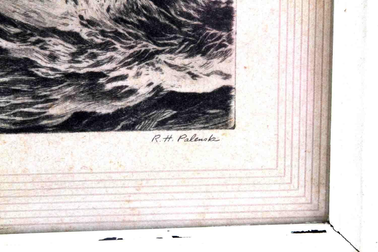 REINHOLD PALENSKE LITHOGRAPH HEAVY SEAS FRAMED