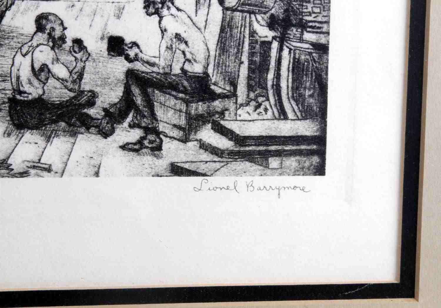 LIONEL BARRYMORE SIGNED ETCHING LOT OF TWO