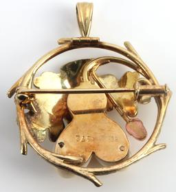 WWII GERMAN HUNTING PENDANT/BROOCH IN 14KT GOLD