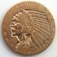 1910 $5 INDIAN HEAD GOLD COIN