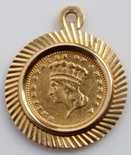 1899 PRINCESS HEAD GOLD COIN PENDANT