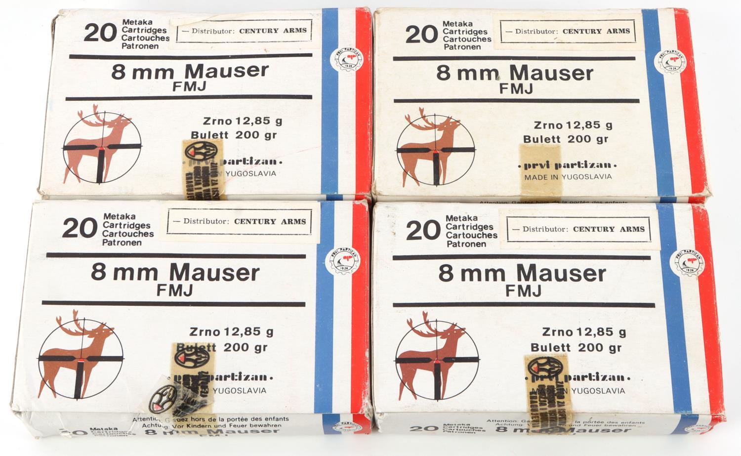 200 ROUNDS OF 8MM MAUSER FMJ CENTURY AMMO