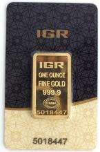 1 OZ GOLD BAR IGR 999.9 FINE GOLD BULLION INGOT
