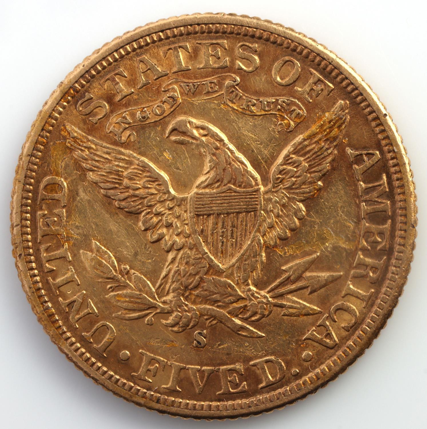 1899 S $5 LIBERTY HEAD HALF EAGLE GOLD COIN