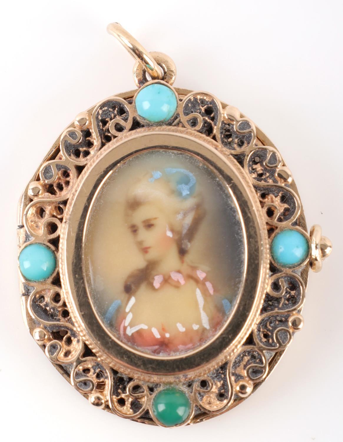 18TH CENTURY 14KT & HAND PAINTED LOCKET TURQUOISE