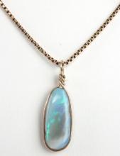 14KT GOLD BOX CHAIN NECKLACE WITH OPAL PENDANT