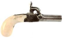 ANTIQUE BELGIAN PERCUSSION MUFF PISTOL WITH TUSK