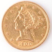 1900 $5 LIBERTY HEAD HALF EAGLE GOLD COIN