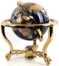 GEMSTONE EARTH TABLE GLOBE IN BRASS STAND