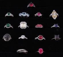 DEALERS LOT ASSORTED STERLING RINGS LOT OF 15
