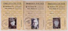 LOT OF 3 GERMAN SS AUSWEIS IDENTIFICATION CARDS