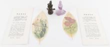TWO CHINESE LEAF VEIN PAINTINGS & STATUES
