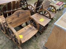 WAGON WHEEL END TABLE W/ (2) CHAIRS