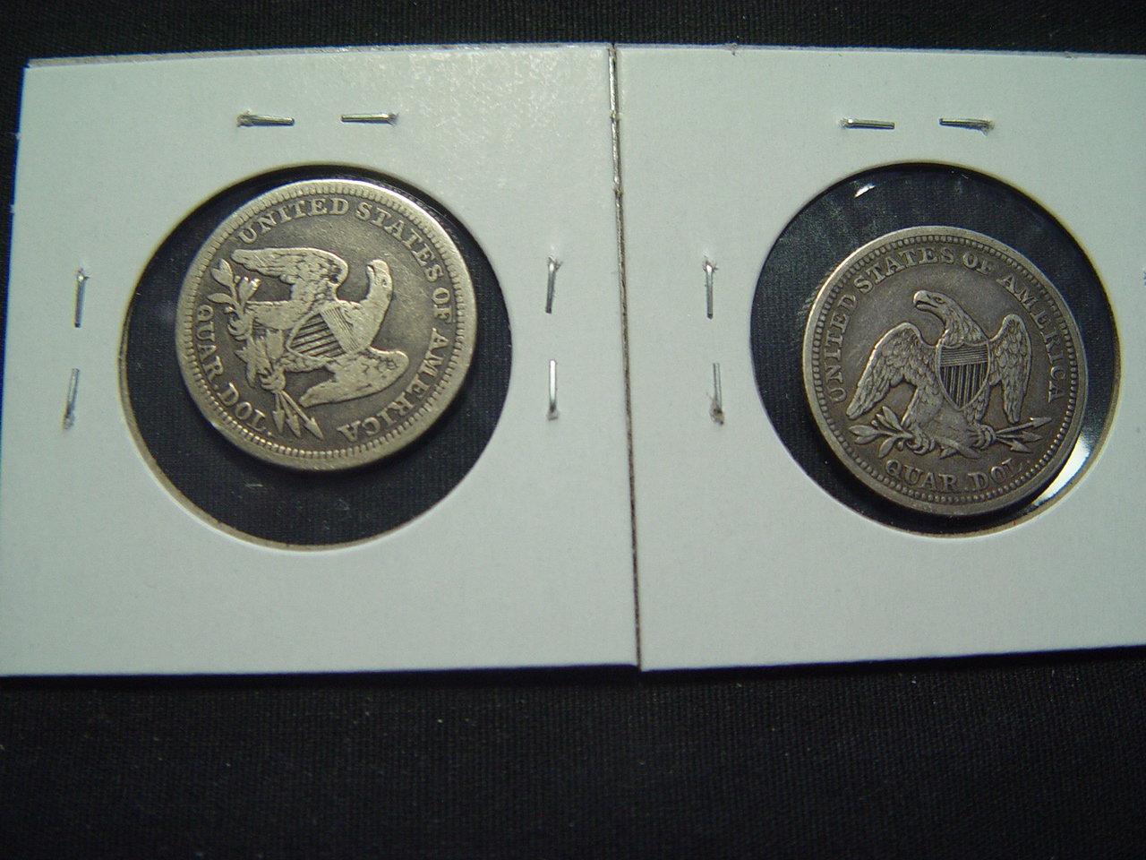 Pair of Seated Quarters: 1854  VG & 1858  Fine+ The 1854 Has A 1/4 Rotated Reverse