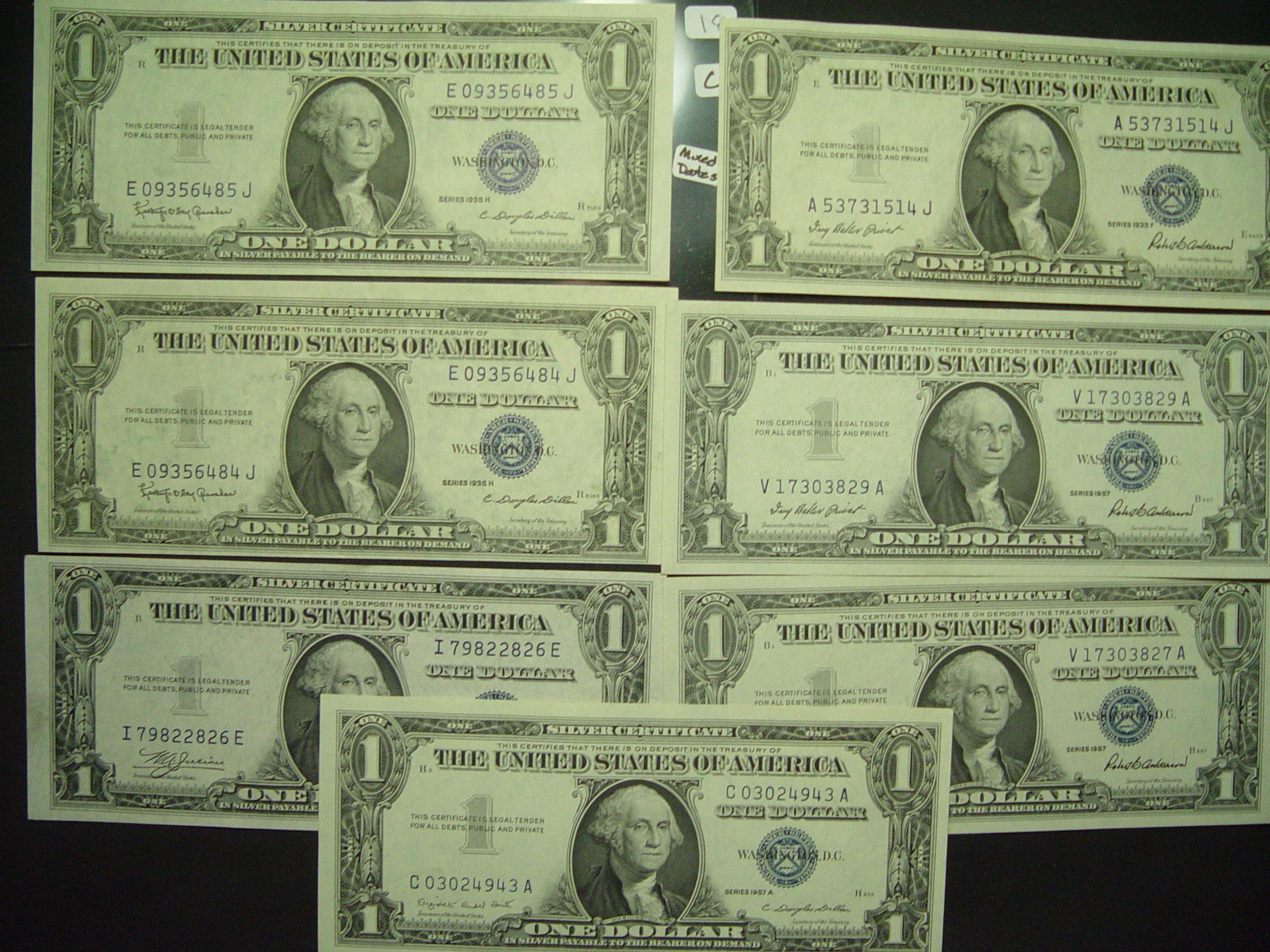 Seven Crisp Unc. $1 Silver Certificates (4) 1935 & (3) 1957