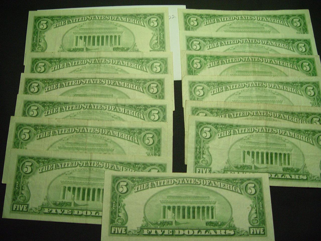13 - $5 Red Seal Notes   Avg. Circulated
