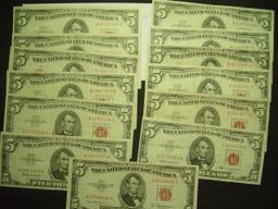 13 - $5 Red Seal Notes   Avg. Circulated