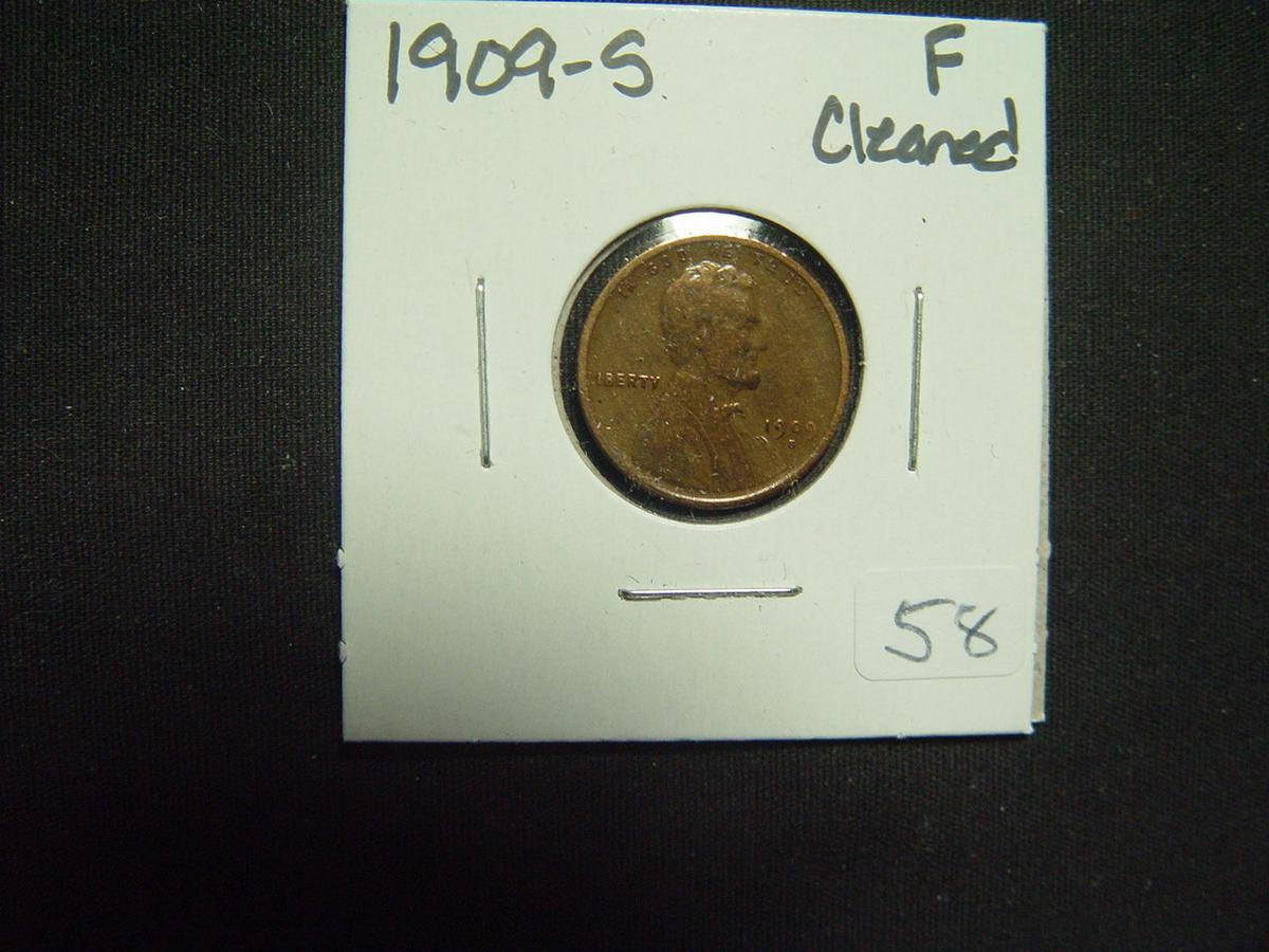 1909-S Lincoln Cent   Fine, Cleaned   KEY DATE