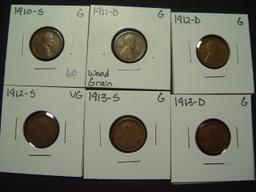 Six Mint marked Early Good Lincoln Cents: