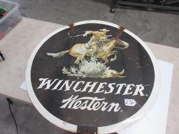WINCHESTER TIN ADV. SIGN DOUBLE SIDED 38'' ROUND GREAT PIECE