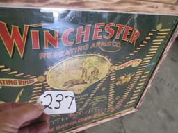 WINCHESTER AMO. ADV. 36'' X50'' IN NEW FRAME A GREAT OLDER PIECE HAS SOME SMALL TEARS