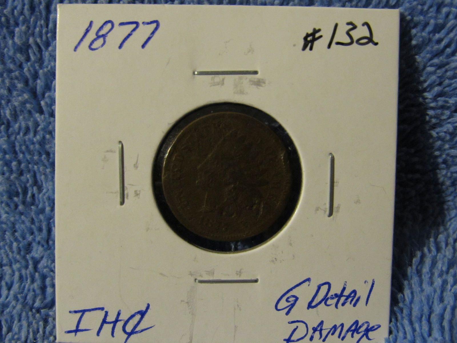 1877 INDIAN HEAD CENT KEY DETAIL