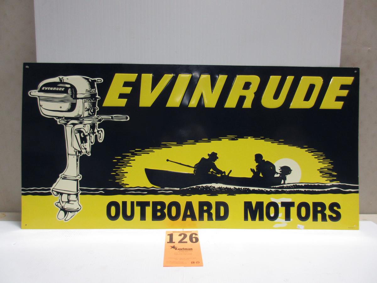 NOS EVINRUDE OUTBOARD MOTORS S.S.T. SIGN 20"X40" MARKED:PHOENIX SIGN CO. "RARE SIZE" {AWESOME EYE AP