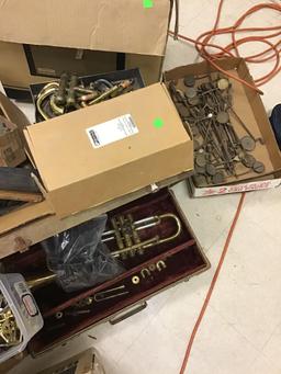 Huge lot of brass instrument parts.