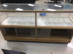 Wooden Bottom Display case with underneath storage, glass top