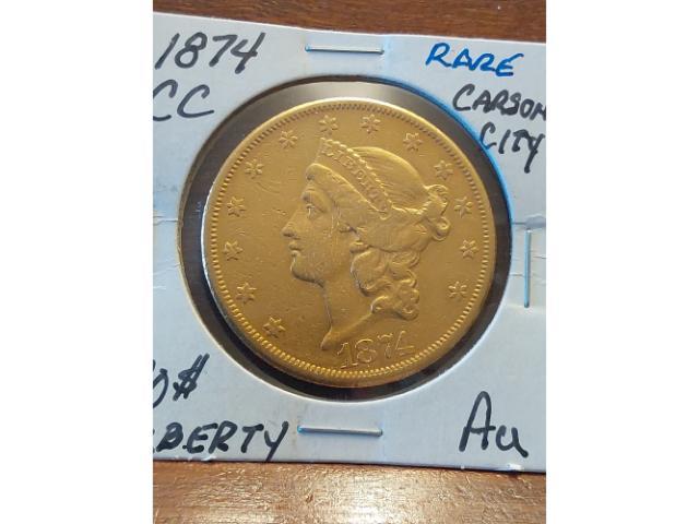 1874CC $20. LIBERTY HEAD GOLD PIECE AU