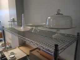 wire shelving unit on casters w/ contents- cake pans, marianne pans,