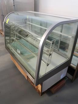 curved glass refrigerated service case, self-contained