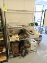 wire shelving unit w/ contents- loaf pans, specialty pans, rolling pins, etc