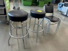 (2) Stools And (2) Metal Framed Plastic Chairs