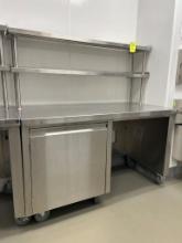 FS Fab Co 5ft Stainless Steel Table On Casters W/ Storage And Overshelf