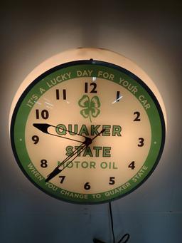 Lighted Quaker State Motor Oil Advertising Clock