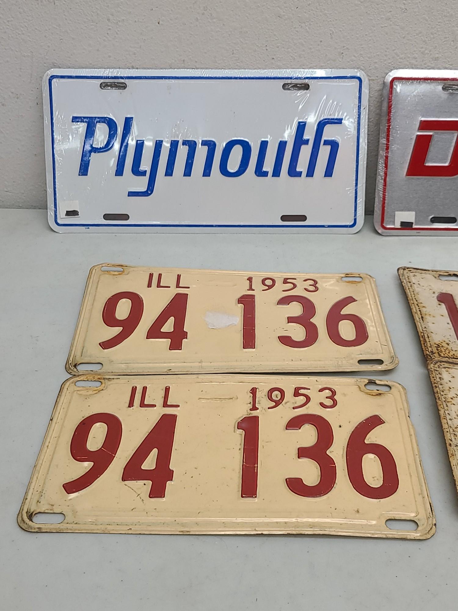 Illinos & Iowa , NOS  Dodge Chrysler and Plymouth License Plate