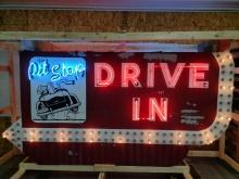 Vintage Neon and Flashing Bulb Drive-In Sign