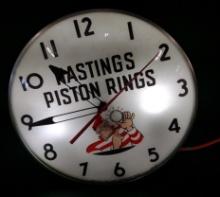 American Time Lighted Hastings Piston Rings Advertising Clock