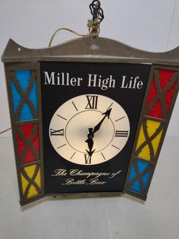 Three-Sided Miller High Life Lighted Hanging Clock
