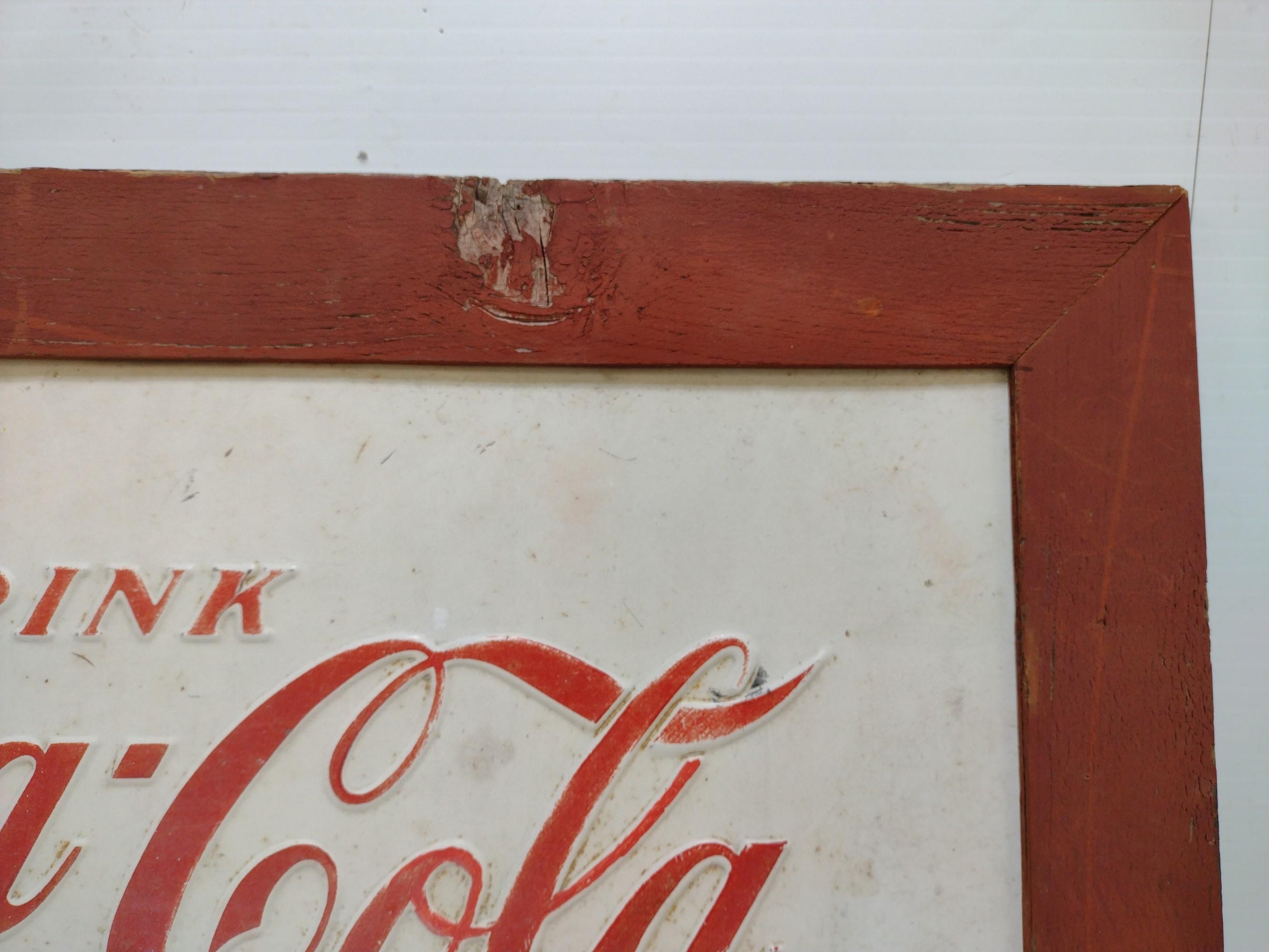 Vintage Embossed SSM Framed Coca-Cola Sign.