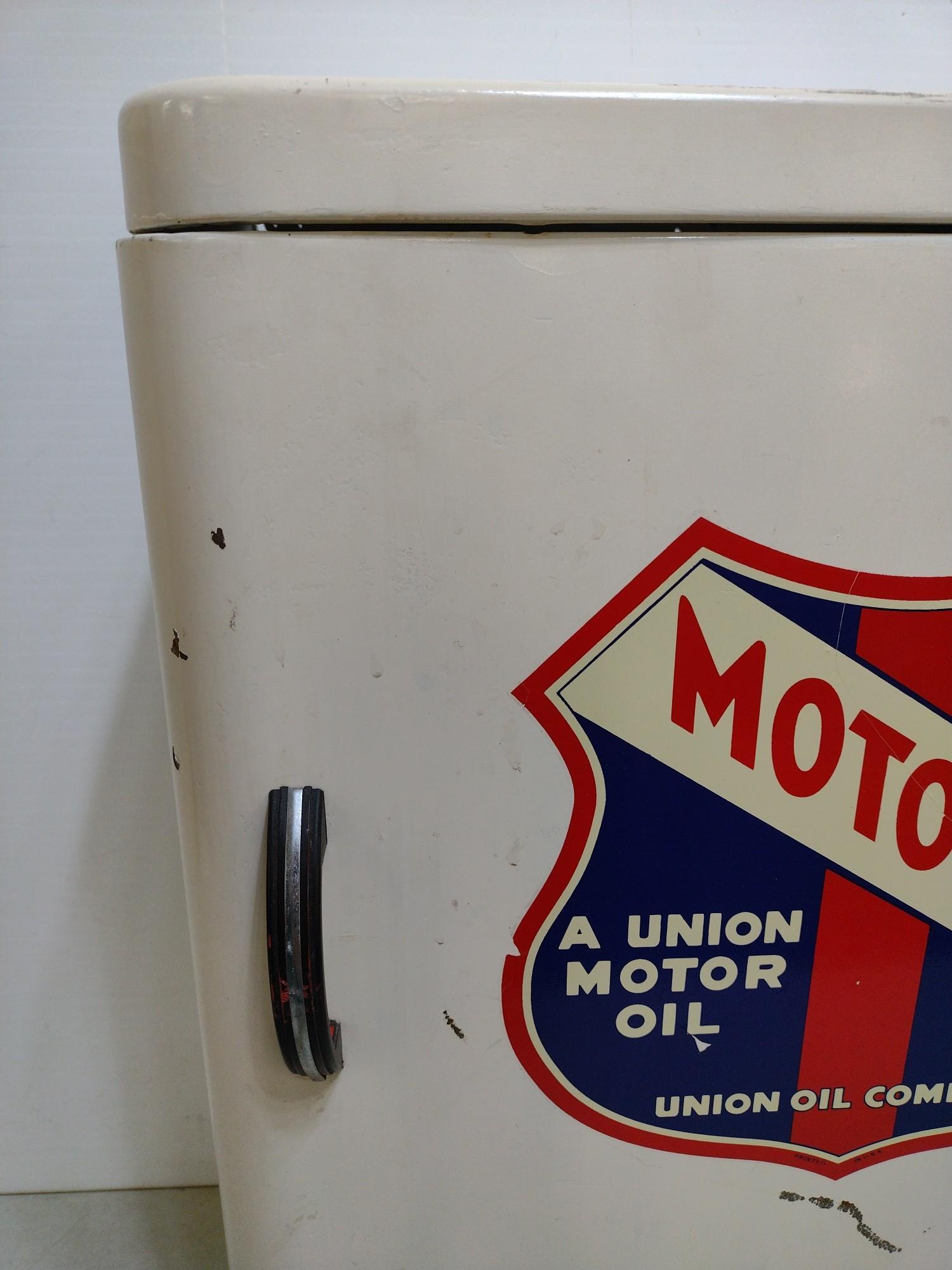 Union Motor Oil Metal Advertising Cabinet.