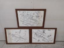 Indian Motorcycle Engine Blueprint In Wooden Frames.