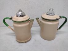 2 Enamelware Coffee Pots